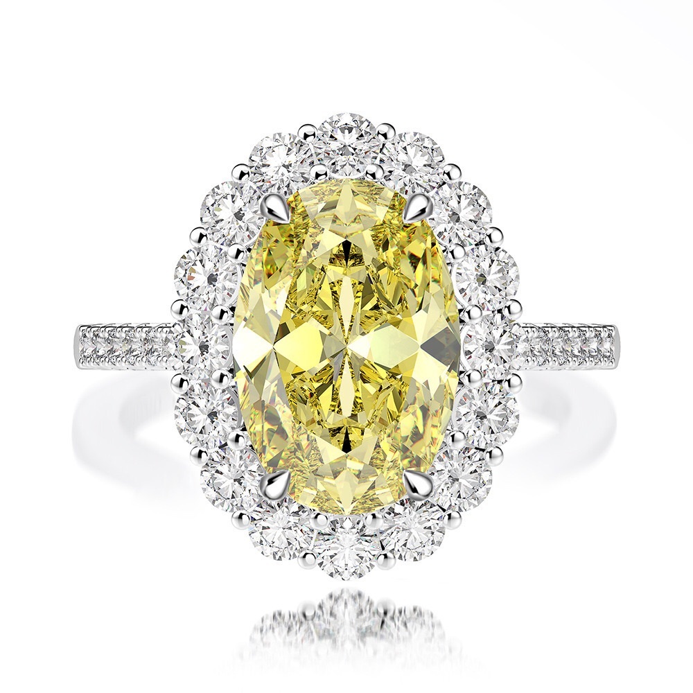 New Yellow 5.6carat Egg Shape 8*12mm High Carbon Diamond Candy Pink Diamond Ring